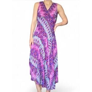 Boho Purple Multicolored Tie Dye Design Flowy Midi dress size 8